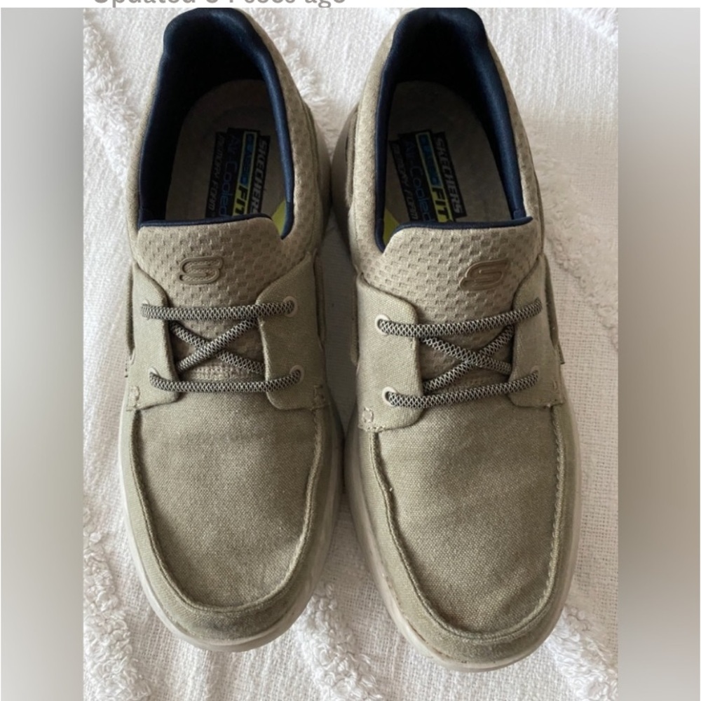 SKECHERS  GOGA ARCH SUPPORT CANVAS TAN LOAFER SHOES 8.5